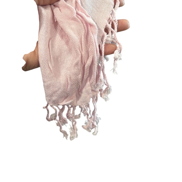 Pink Pashmina Style Scarf Lightweight Woven Shawl with Knotted Fringe Trim - Picture 4 of 6